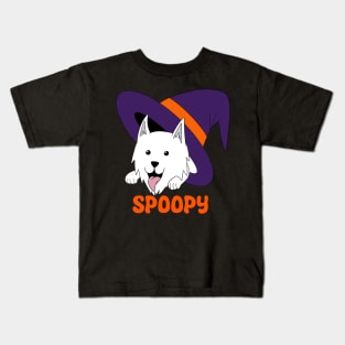 Spoopy Wolf in Witch’s Hat - White Kids T-Shirt